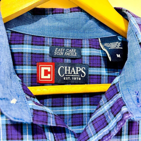 CHAPS – Blue & purple plaid button-down shirt • - Picture 4 of 9